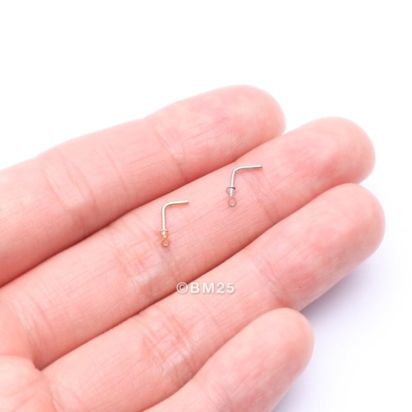 14 Karat White Gold Infinity Symbol Top L-Shaped Nose Ring - Picture 3 of 5